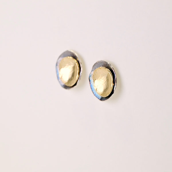 Oxidized Silver and Gold Plated Stud Earrings by JB Designs.