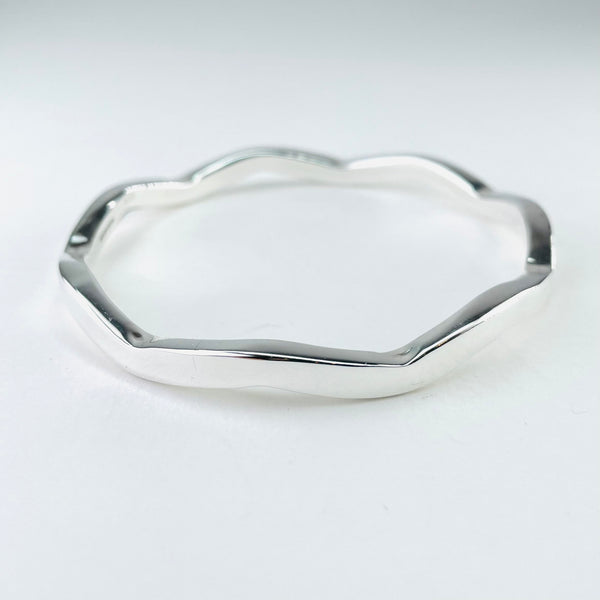 Sterling Silver Wavy Bangle Bracelet (Small)