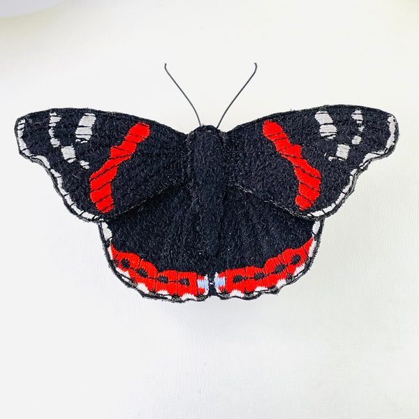 Embroidered Red Admiral Butterfly Brooch.