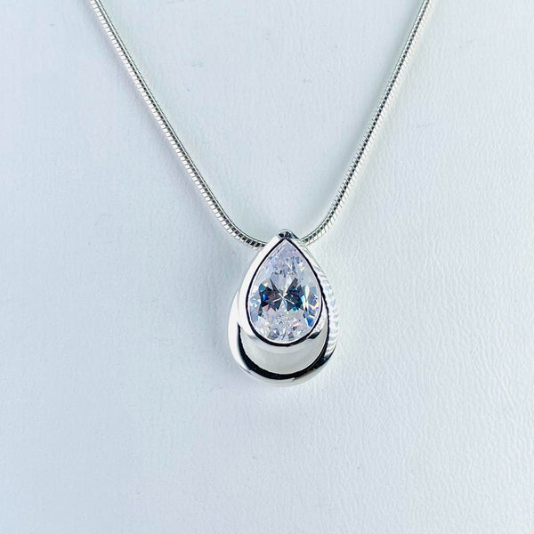 Tear Drop Sterling Silver and CZ  Pendant by JB Designs.