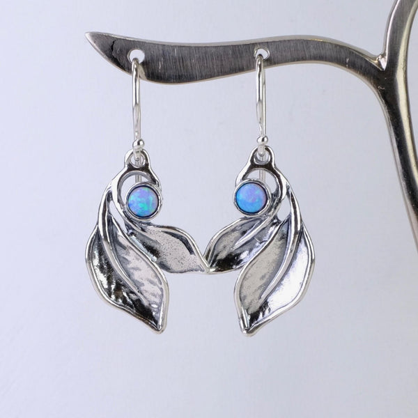 Opal and Silver Leaf Earrings by JB Designs