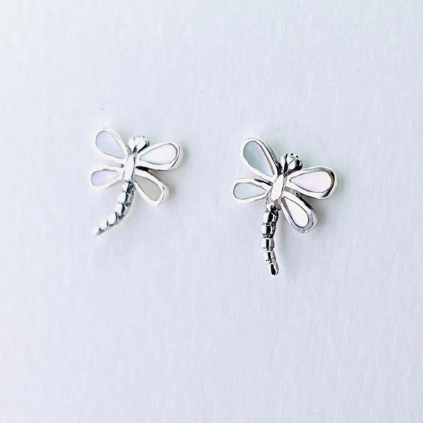 Mother of Pearl and Silver Dragonfly Stud Earrings.