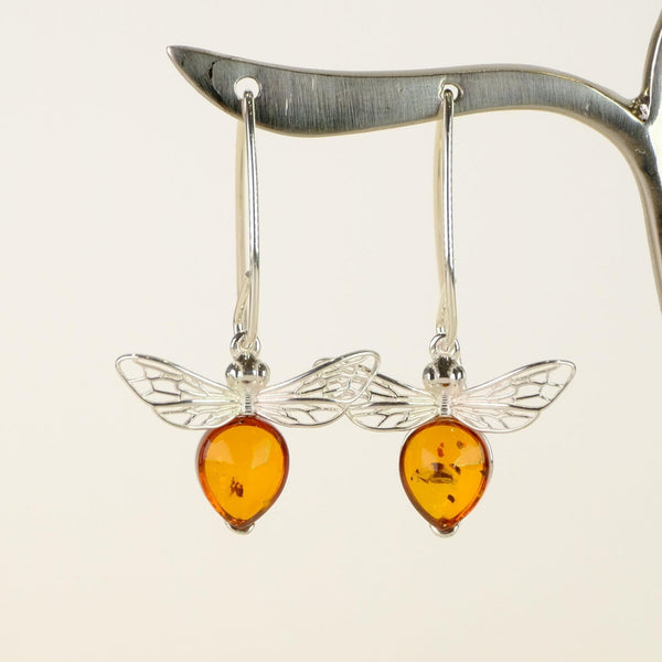 Amber and Silver Bee Earrings.