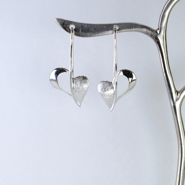 Textured Silver Heart Drop Earrings by 'Unique'