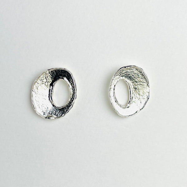 Textured Oval Silver Stud Earrings by JB Designs.