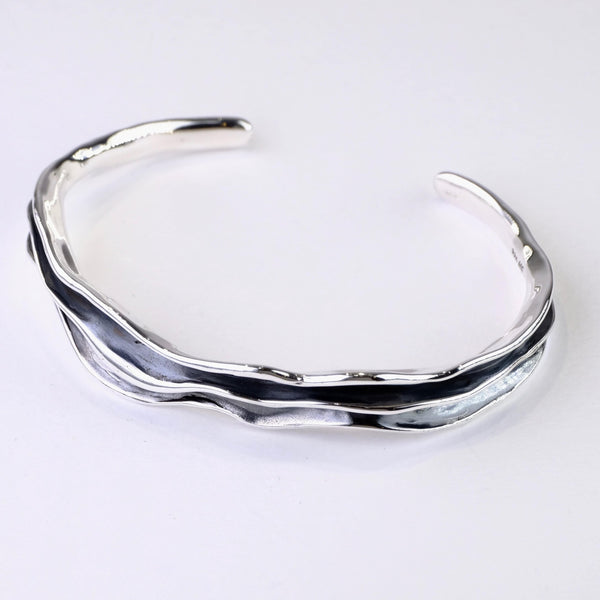 Heavy Oxidized Sterling Silver Torque Bangle Bracelet by JB Designs.