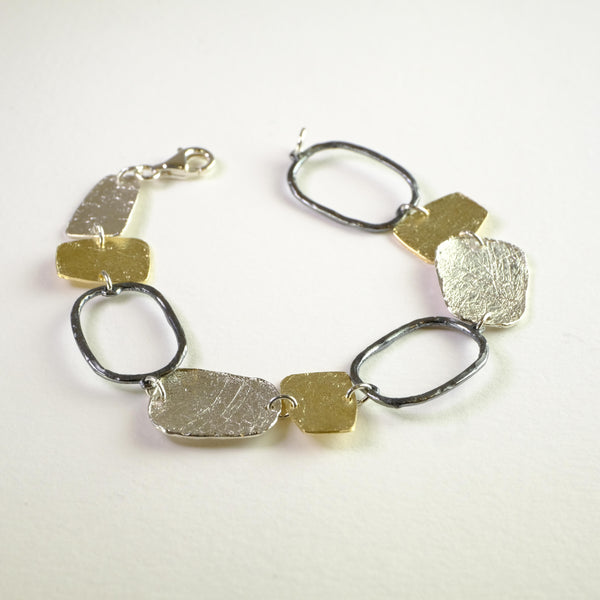 Satin Silver and Gold Plated Linked Bracelet by JB Designs.