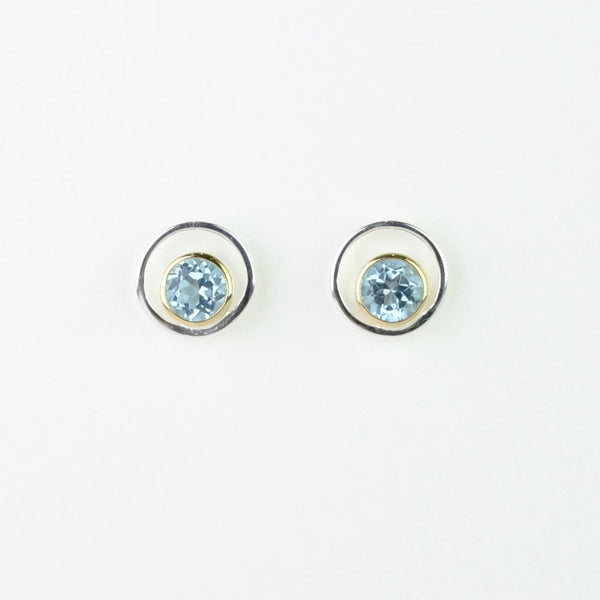Silver, Blue Topaz and Gold Plate Stud Earrings by JB Designs.