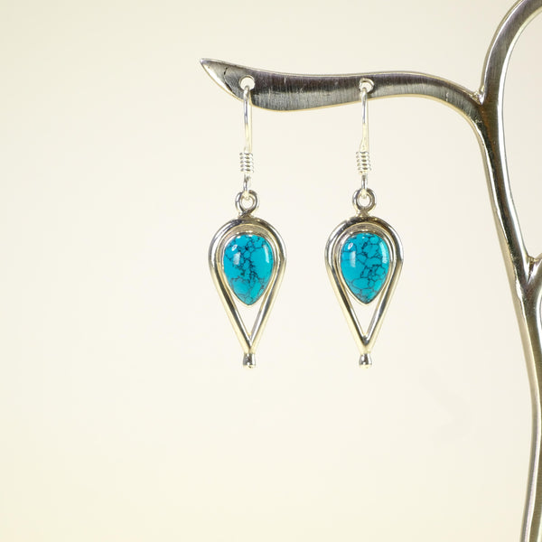 Pear Shaped Silver and Turquoise Earrings.