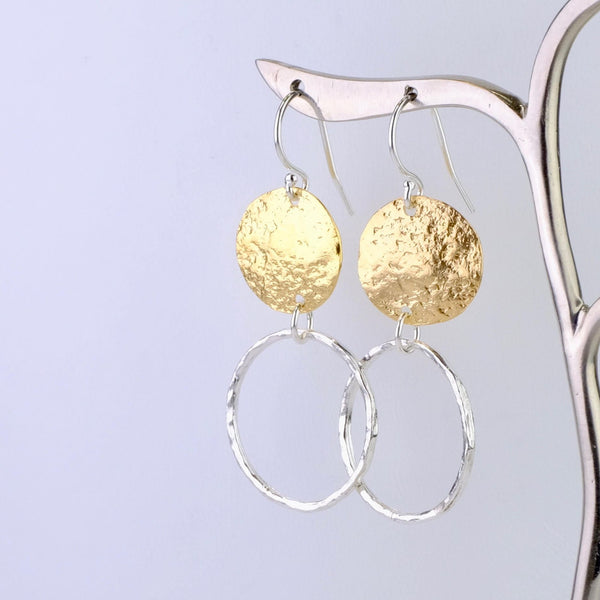 Double Circle Silver and Gold Plated Drop Earrings by JB Designs.