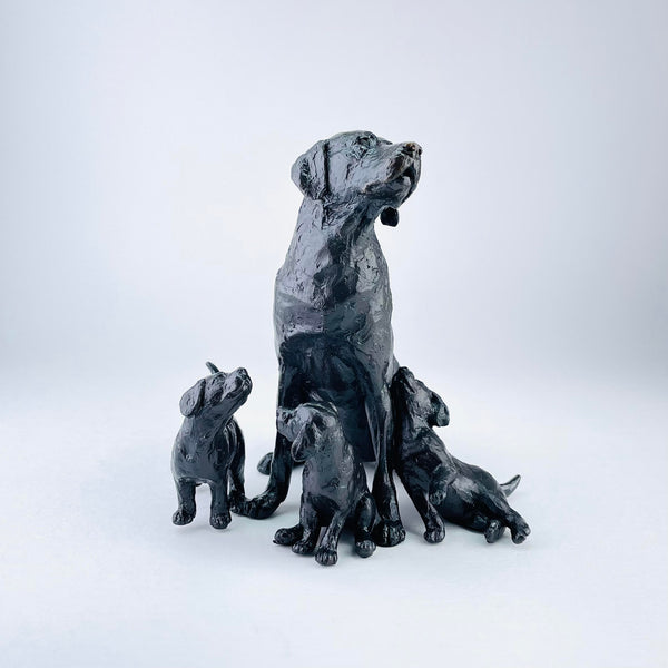 Bronze Sitting Labrador with Puppies by Michael Simpson