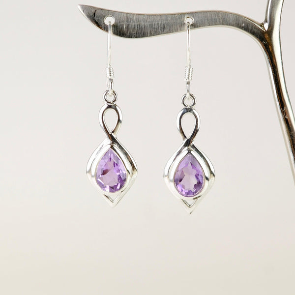 Sterling Silver and Faceted Tear Drop Amethyst Earrings.