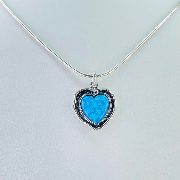Oxidised Silver and Opal Heart Pendant.