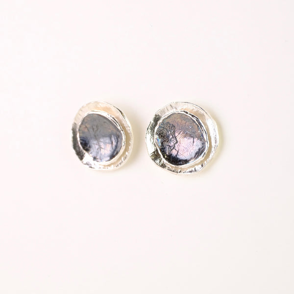 Medium Satin and Oxidised Silver Stud Earrings by JB Designs.