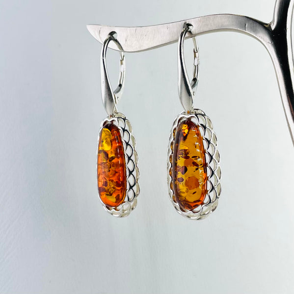 Oval Baltic Amber and Silver Earrings.