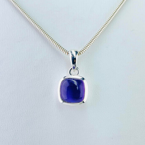 Square Cabochon Amethyst and Sterling Silver Pendant.