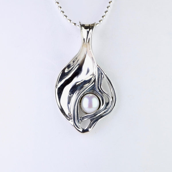 Silver and White Freshwater Pearl Pendant by 'JB Designs'.