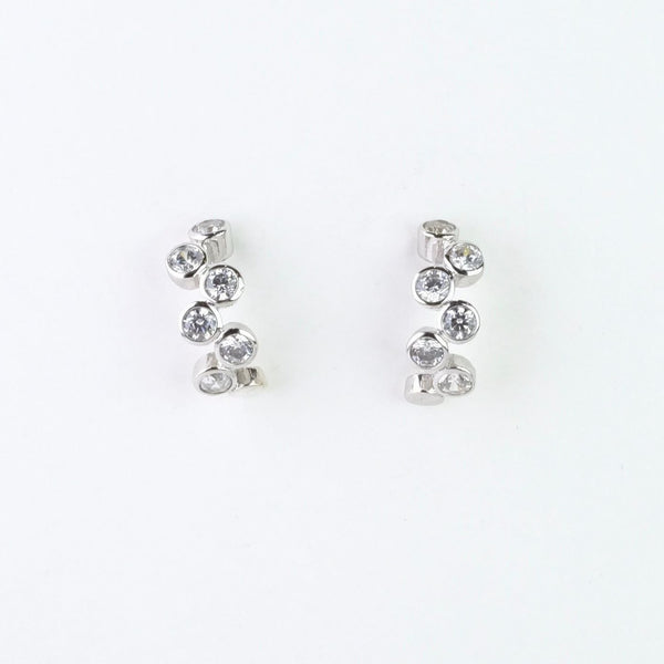 Silver and Cz Semi Hoop Stud Earrings by JB Designs.