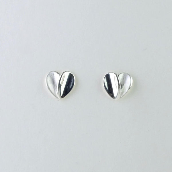 Satin and Polished Silver Heart Stud Earrings by JB Designs.