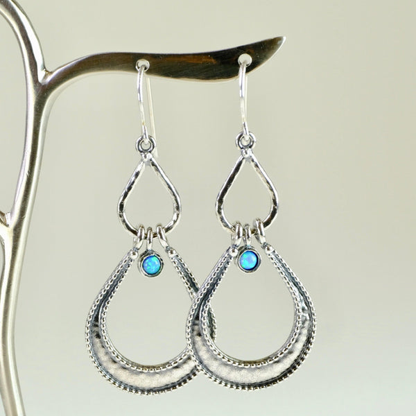 Long, Ornate Sterling Silver and Opal Drops.