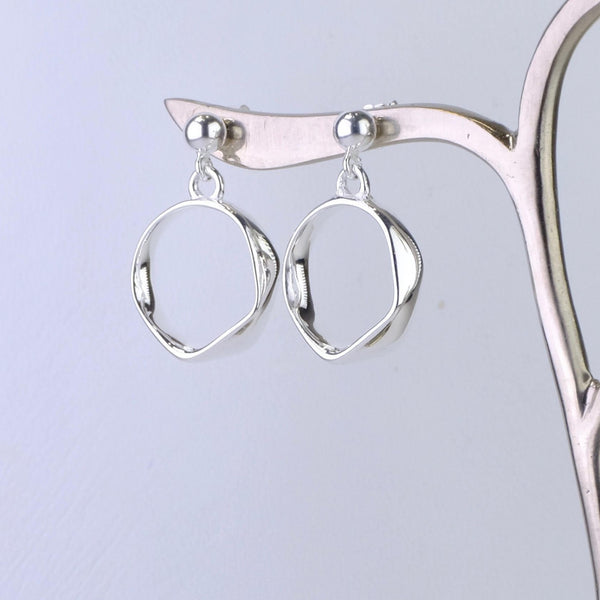 Organic Circular Silver Drop Earrings by JB Designs.