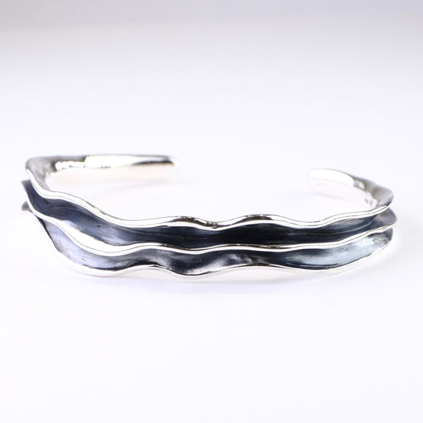 Heavy Oxidized Sterling Silver Torque Bangle Bracelet by JB Designs.
