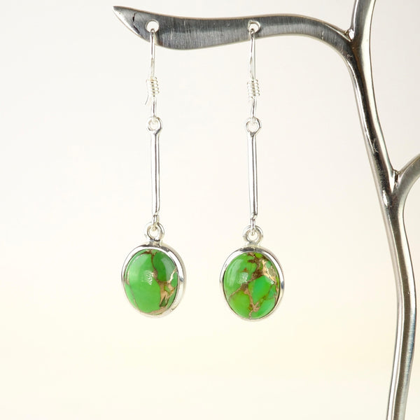 Silver and Green Mojave Turquoise Drop Earrings.