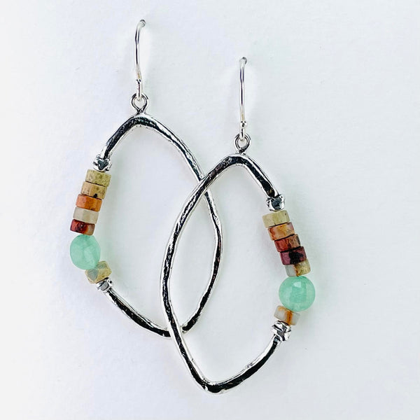 Handmade Silver and Mixed Stone Drop Earrings.