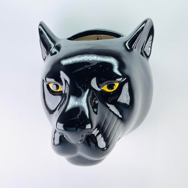 Large Ceramic 'Black Panther's Head' Wall Vase by Quail.