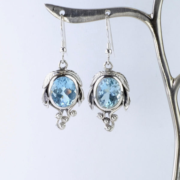 Art Nouveau Style Silver and Blue Topaz Drop Earrings.
