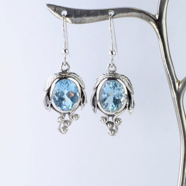 Art Nouveau Style Silver and Blue Topaz Drop Earrings.