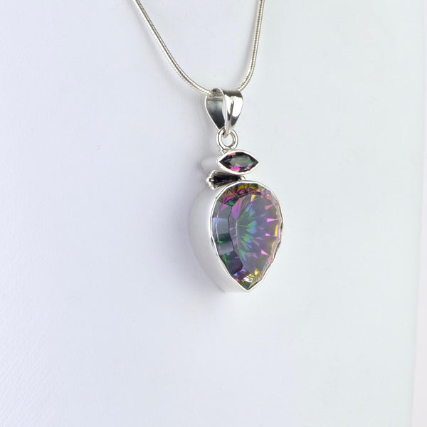 Two Stoned Silver and Mystic Topaz Pendant.