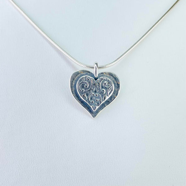 Textured Silver Double Heart Pendant.