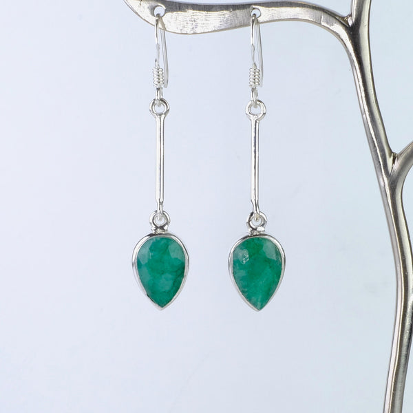 Long Sterling Silver and Emerald Quartz Earrings.