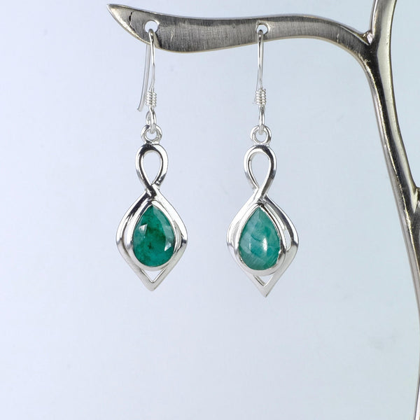 Sterling Silver and Tear Drop Emerald Quartz Earrings.