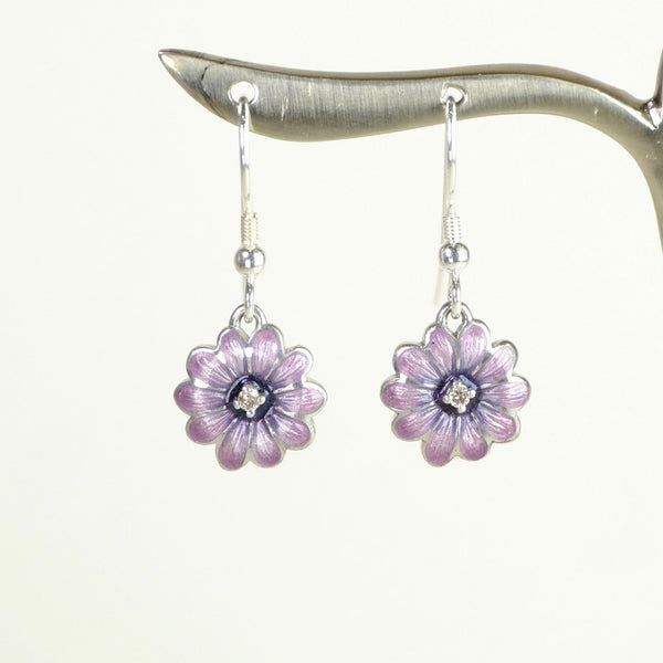 Purple Enamel and Diamond Daisy Earrings by Nicole Barr.
