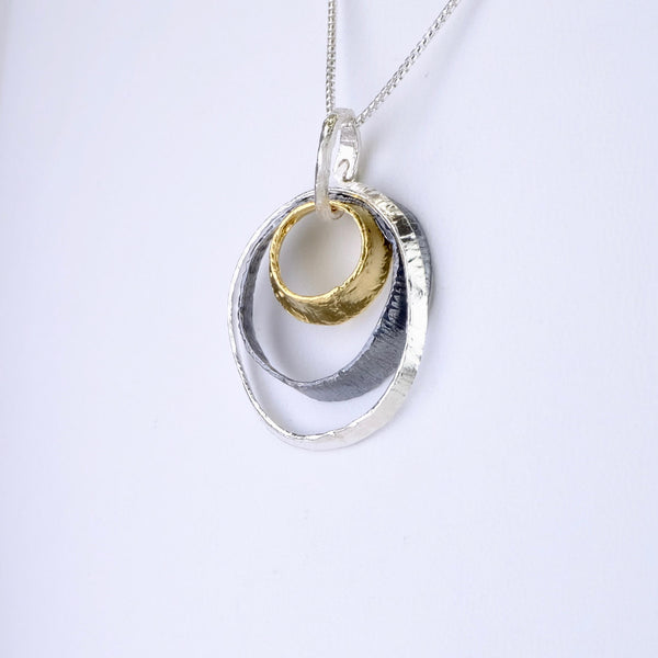 Sterling Silver and Gold Plated Triple Circle Pendant by JB Designs.