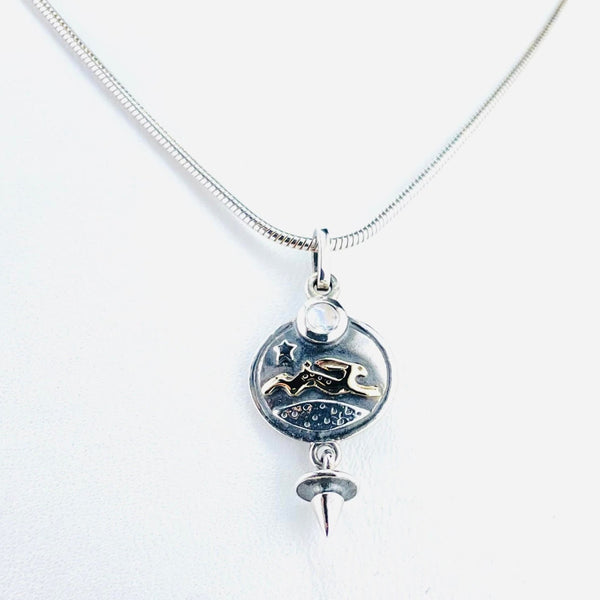 Handmade Silver 'Hare and Moonstone' Pendant by Nick Hubbard.