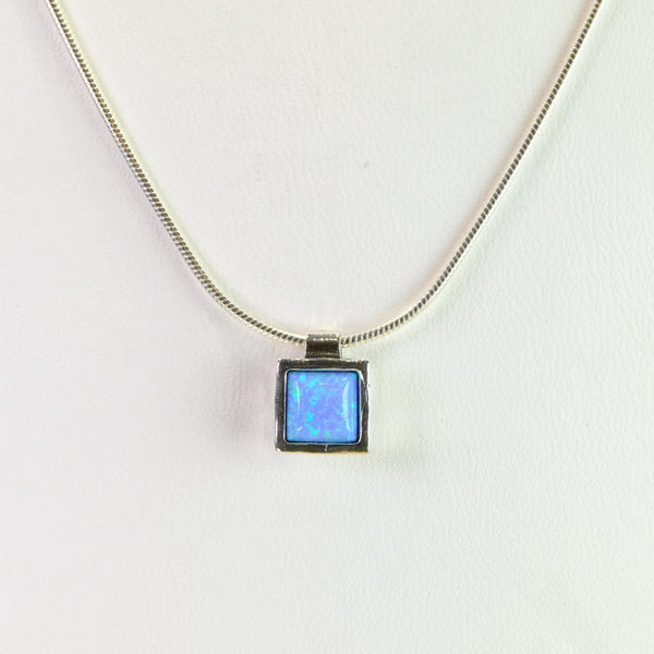 Square Silver and Opal Pendant.