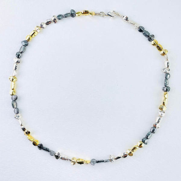 Three Colour Nugget Necklace in Silver and Goldplate by JB Designs.