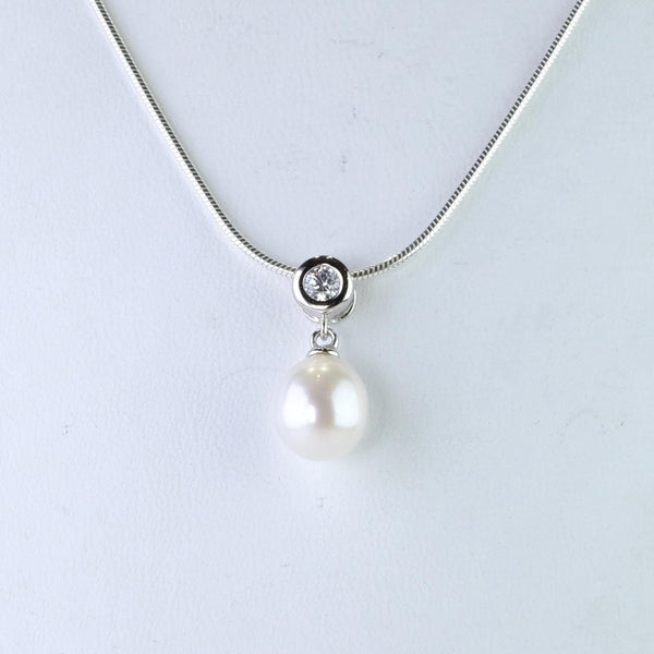Silver, Pearl and CZ  Pendant by JB Designs.