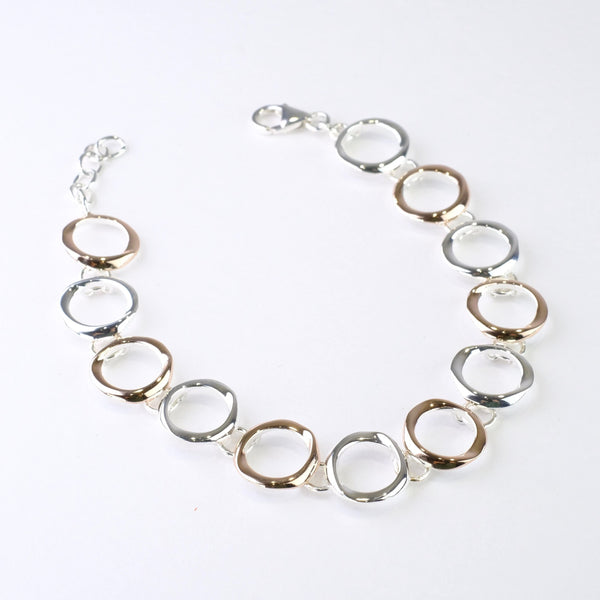 Polished Silver with Rose Gold Plating Linked Bracelet by JB Designs.