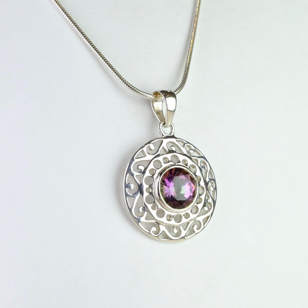 Celtic Design Sterling Silver and Mystic Topaz Pendant.