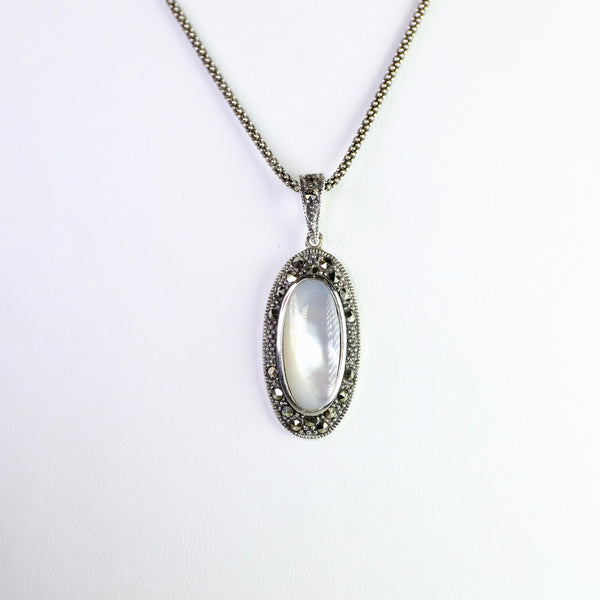 Sterling Silver, Marcasite and Mother of Pearl Pendant