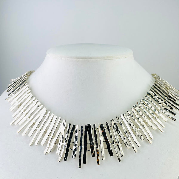 Hammered Silver Statement Necklace,