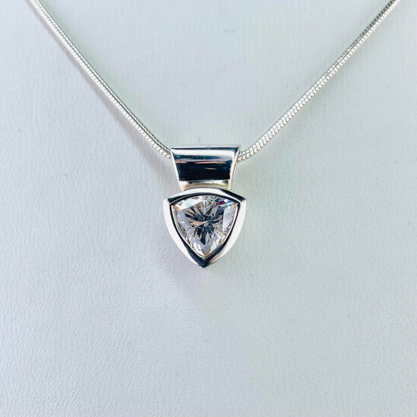 Sterling Silver and CZ Triangular Drop Pendant by JB Designs.