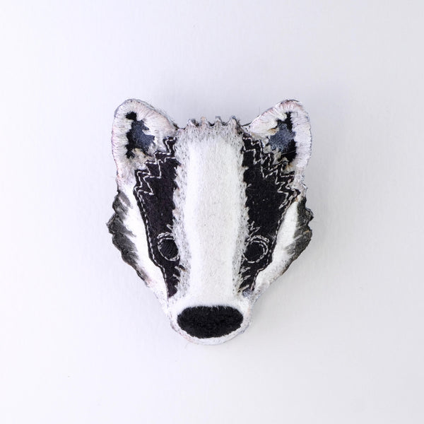 Embroidered Badger Brooch.