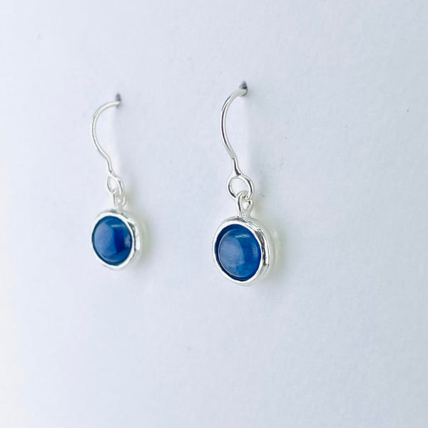 Round Silver and Kyanite Drop Earrings.