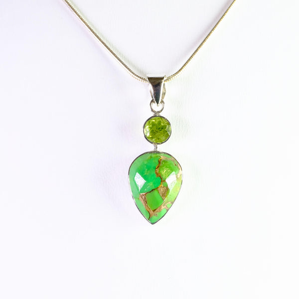 Silver, Green Mojave Turquoise and Peridot Pendant.