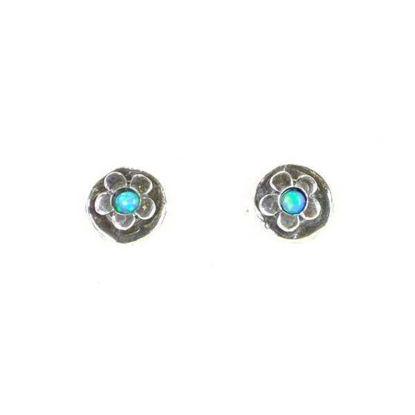Opal and Silver Flower Stud Earrings